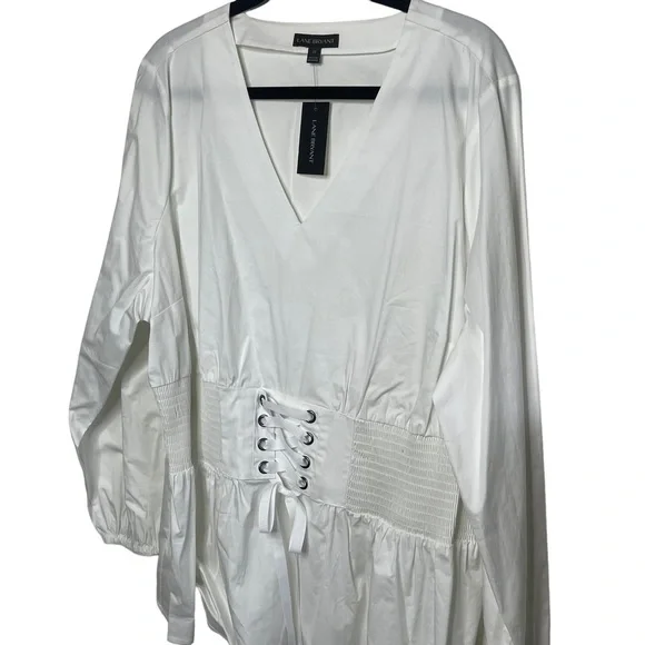 Lane Bryant Size 22 White Cotton Blouse with Corset Tie Waist NWT - Picture 1 of 8